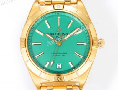 Breitling Chronomat  2824 Automatic Movement  Gold Steel Strap Green  36*10mm Watch